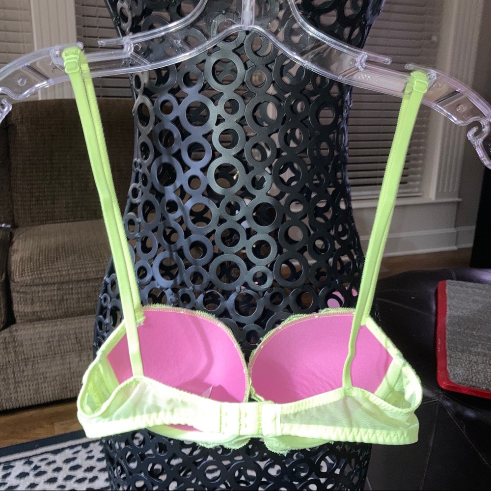 Victoria’s Secret PINK lime green Date Push-up Pigeonnant bra 32B - Picture 5 of 14